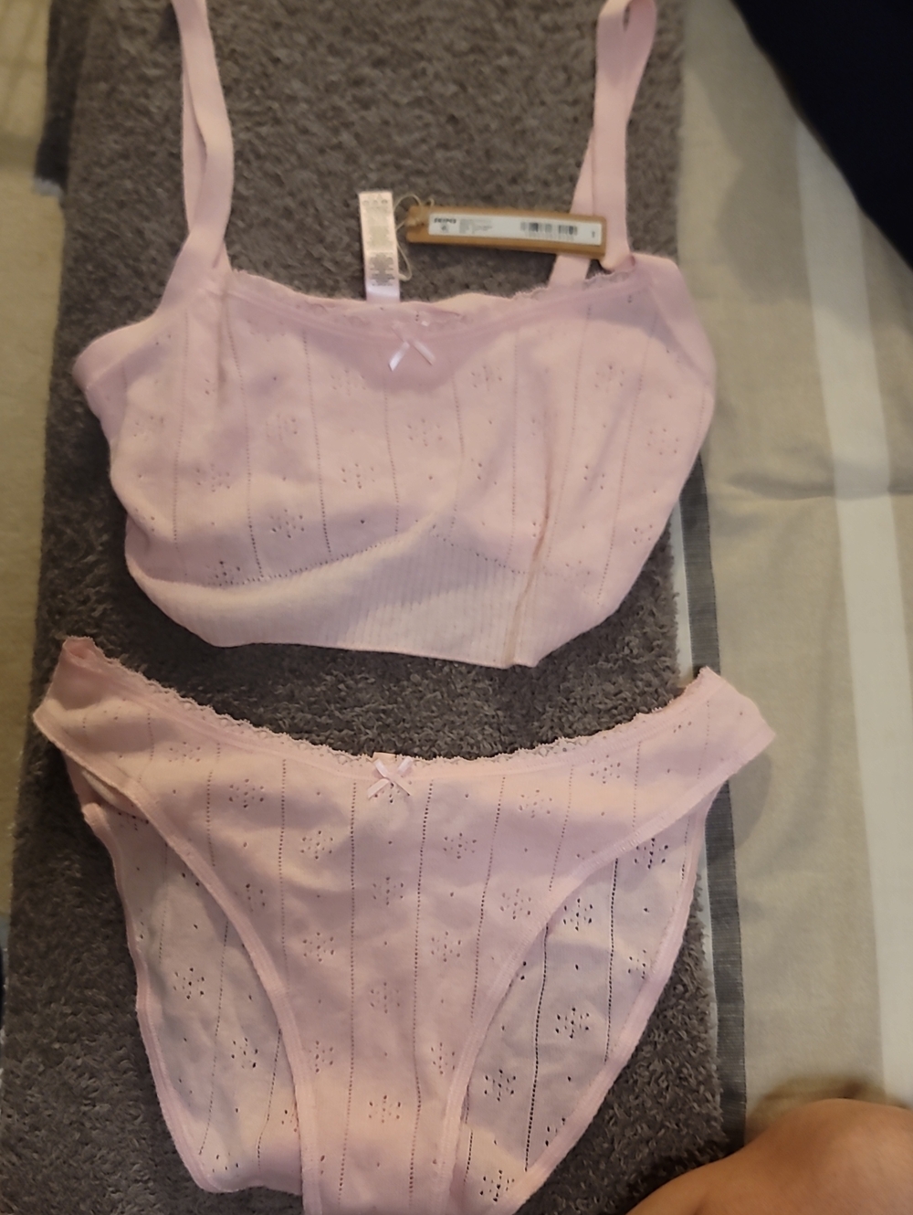 SKIMS Baby Pink Sweater Pointelle Bralette Sz M. Panty Sz L